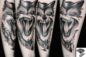 Grumpy wolf teeth tattoo idea