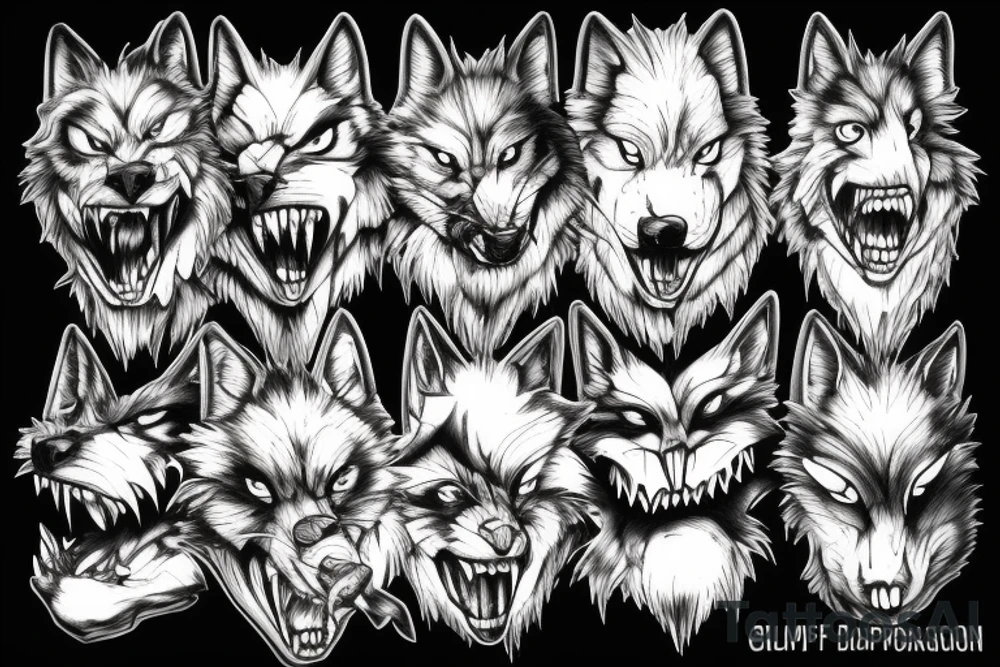 Grumpy wolf teeth tattoo idea