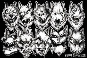 Grumpy wolf teeth tattoo idea