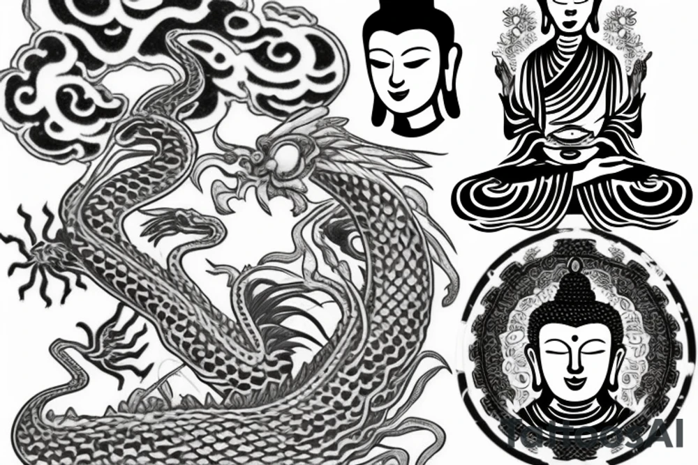 A thin Buddha with an flying dragon tattoo idea