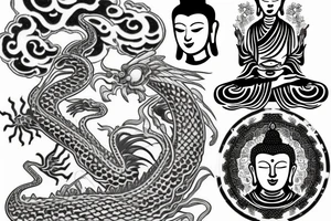 A thin Buddha with an flying dragon tattoo idea