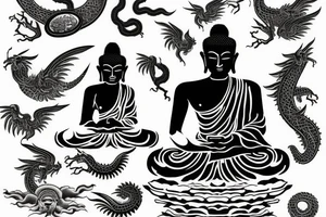 A thin Buddha with an flying dragon tattoo idea