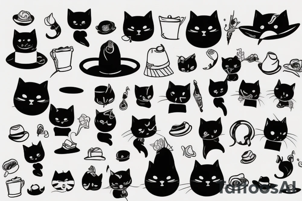 black cat with funny hat tattoo idea