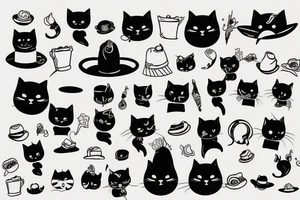 black cat with funny hat tattoo idea