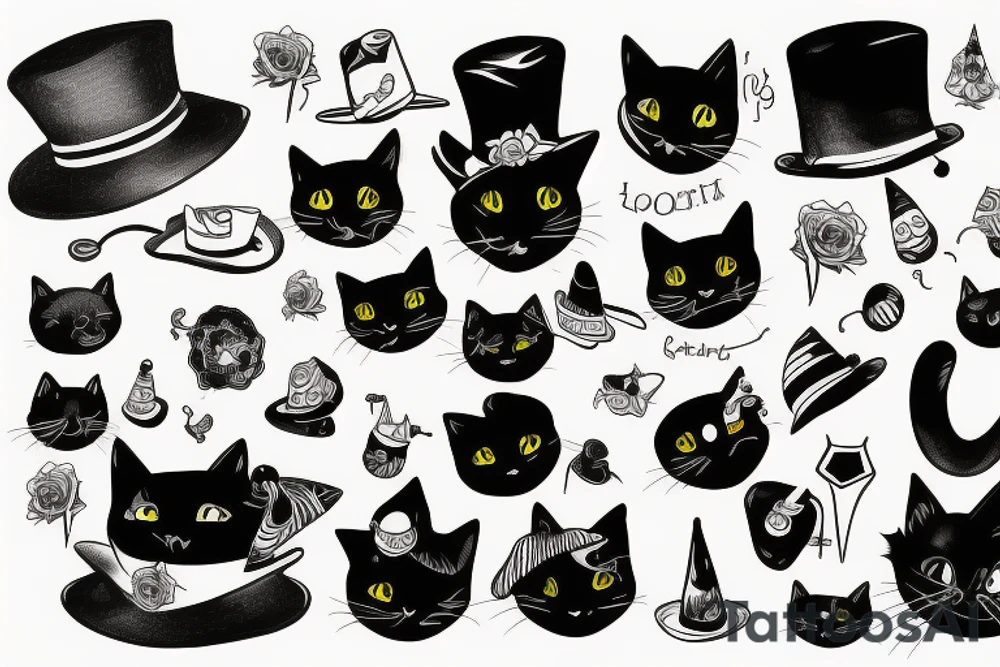 black cat with funny hat tattoo idea