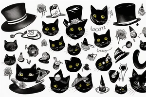 black cat with funny hat tattoo idea