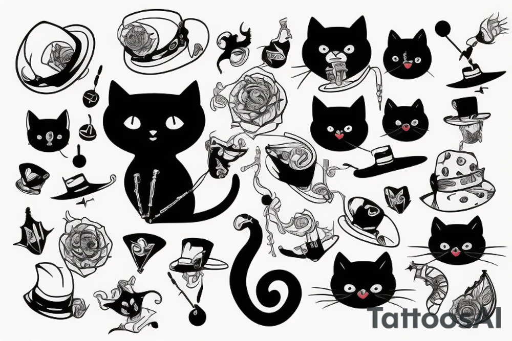black cat with funny hat tattoo idea