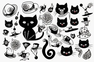 black cat with funny hat tattoo idea