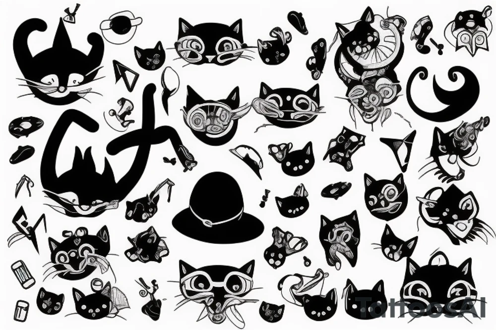 black cat with funny hat tattoo idea