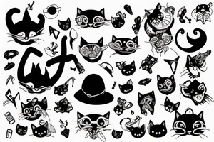 black cat with funny hat tattoo idea