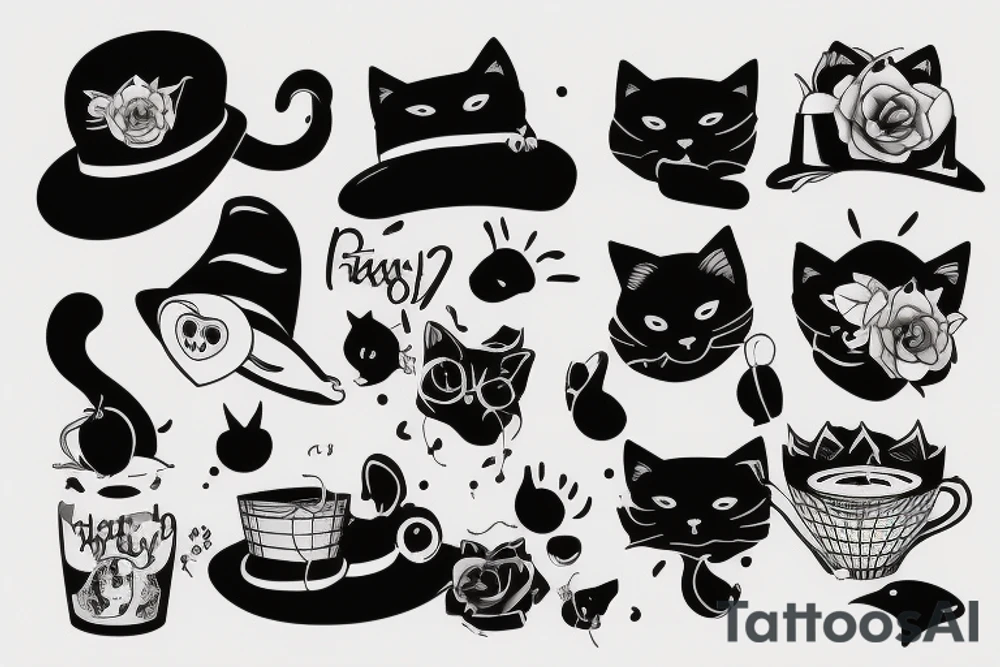 black cat with funny hat tattoo idea