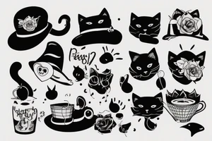 black cat with funny hat tattoo idea