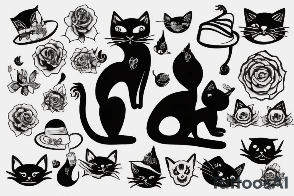 black cat with funny hat tattoo idea