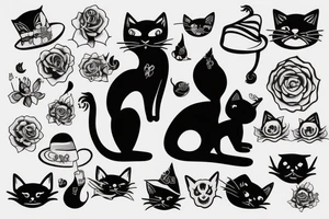 black cat with funny hat tattoo idea