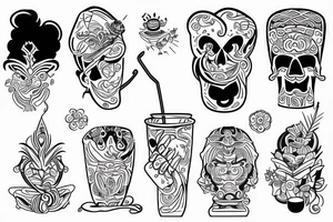 happy yogin drinks and meditate tattoo idea