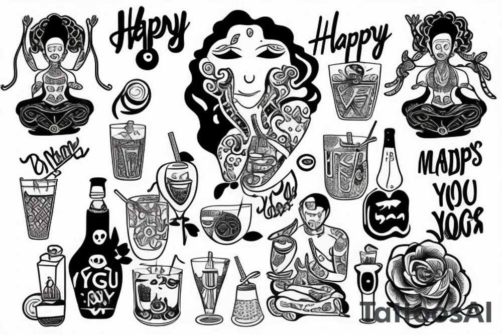 happy yogin drinks and meditate tattoo idea