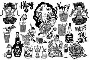 happy yogin drinks and meditate tattoo idea