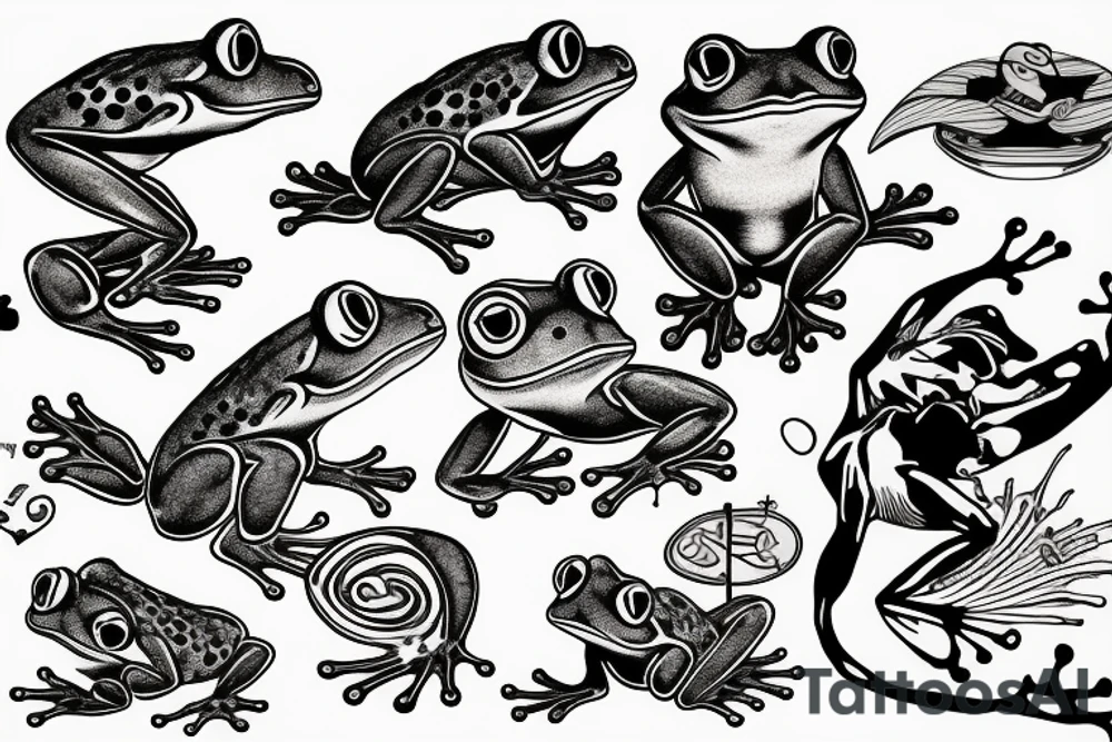 Frog surfing tattoo idea