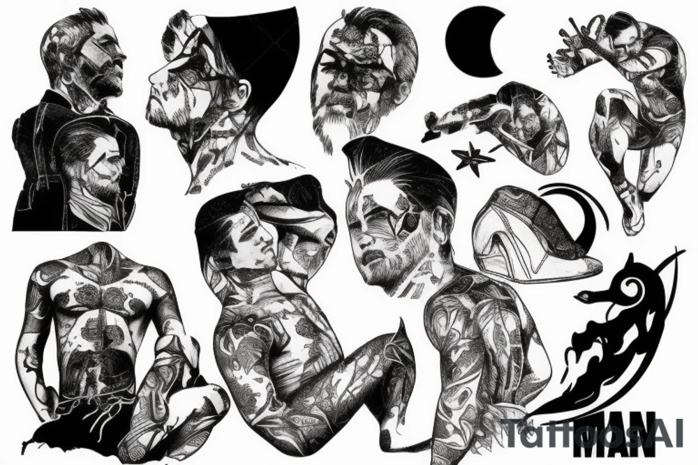 a man looking at the moon tattoo idea
