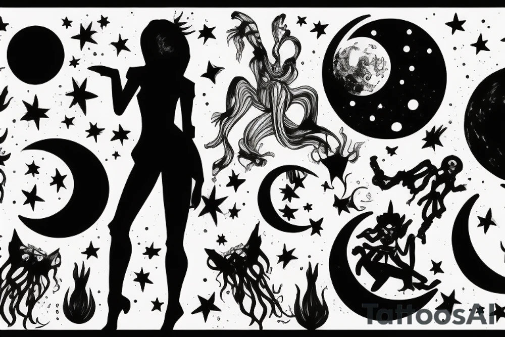 a silhouette looking at the moon tattoo idea