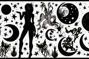 a silhouette looking at the moon tattoo idea