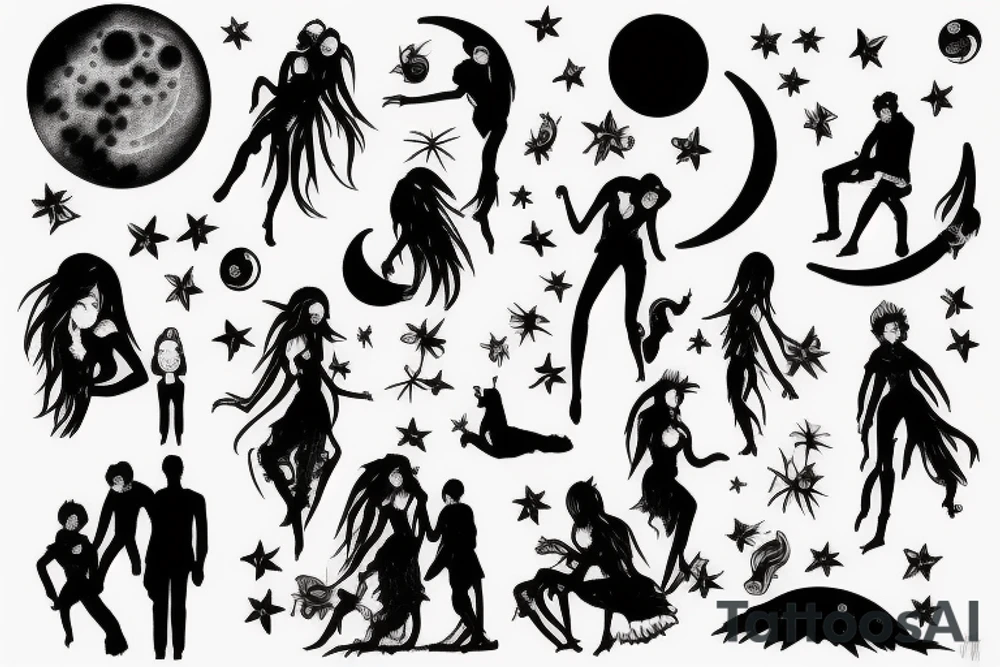a silhouette looking at the moon tattoo idea