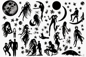 a silhouette looking at the moon tattoo idea