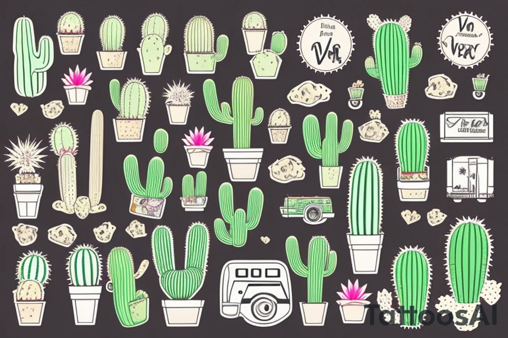 Van in the dessert with cactus tattoo idea