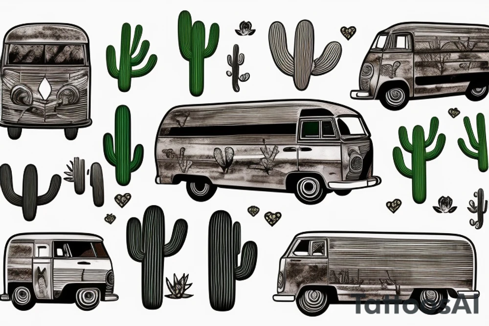 Van in the dessert with cactus tattoo idea