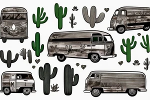 Van in the dessert with cactus tattoo idea