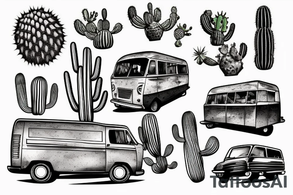 Van in the dessert with cactus tattoo idea