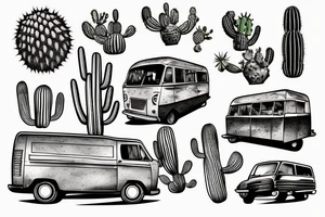 Van in the dessert with cactus tattoo idea