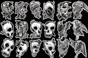 a bloody raven with bony wings and a devilish face carrying in its beak the hand of the occupant tattoo idea
