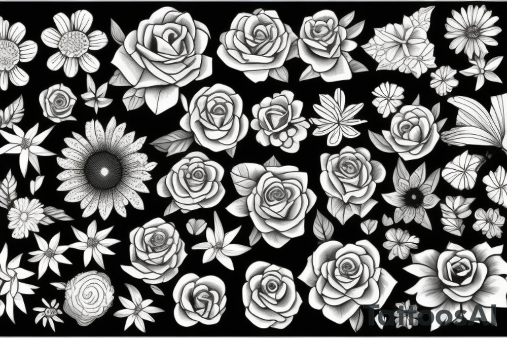 flowers rainbow farm tattoo idea