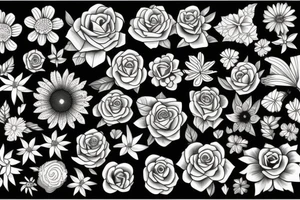 flowers rainbow farm tattoo idea