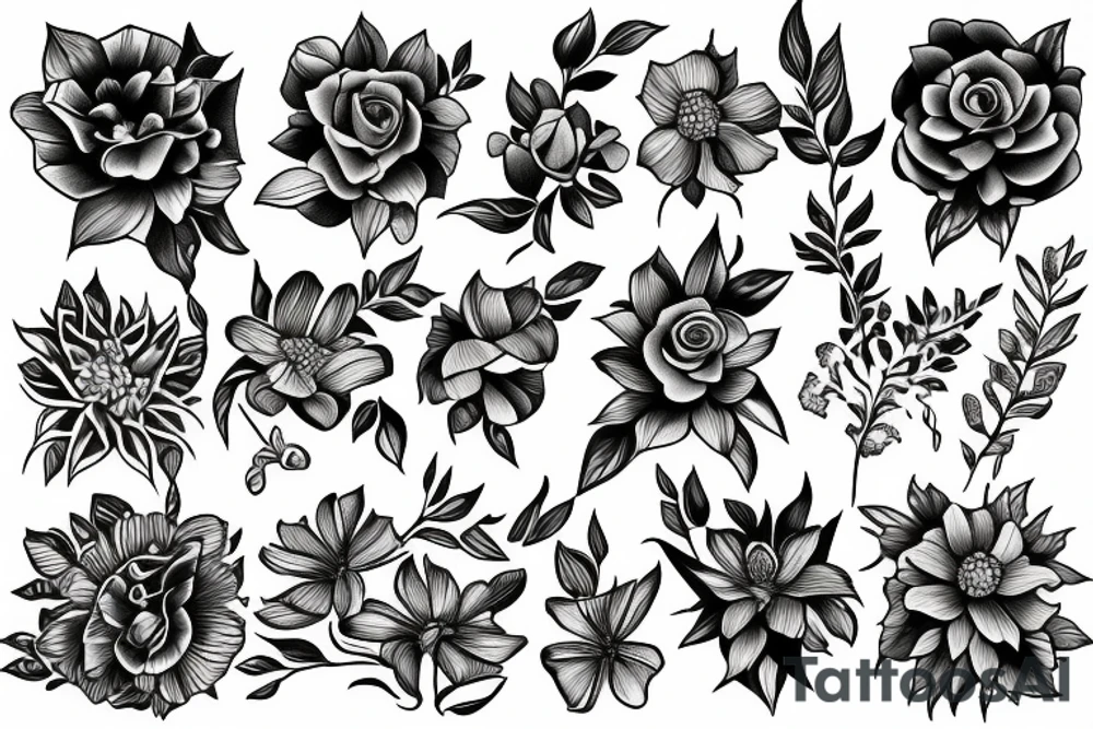 flowers rainbow farm tattoo idea