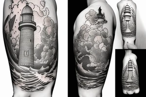 Underwater lighthouse with a whale swimming nearby tattoo idea
