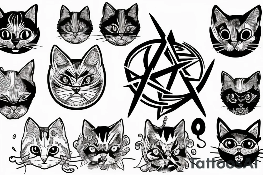 Pentagram with cat's face inside tattoo idea