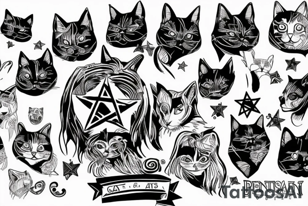 Pentagram with cat's face inside tattoo idea