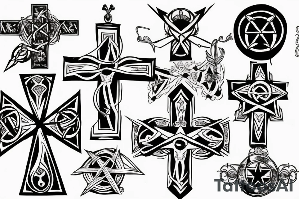 Inverted cross and pentagram tattoo idea