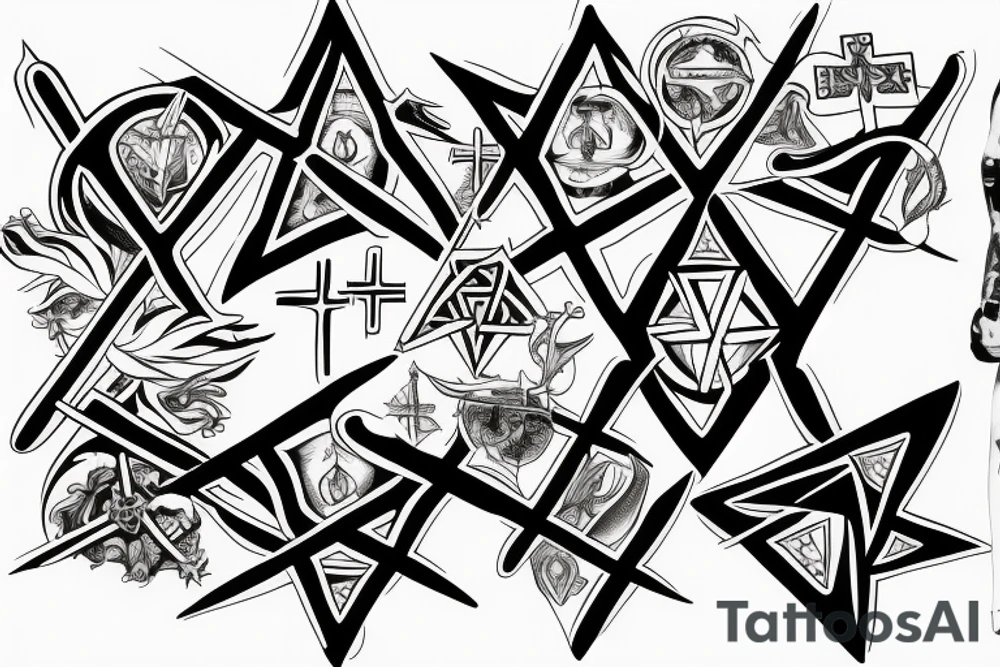 Inverted cross and pentagram tattoo idea