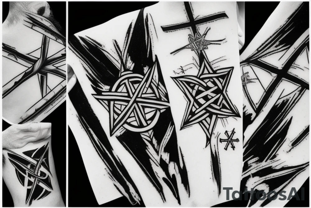 Inverted cross and pentagram tattoo idea
