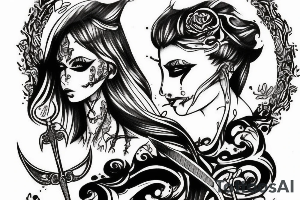 woman with sword and blood tattoo idea