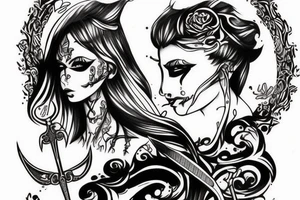 woman with sword and blood tattoo idea