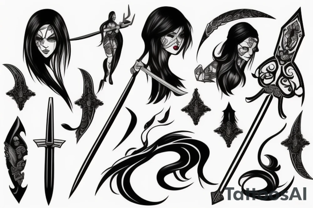 woman with sword and blood tattoo idea