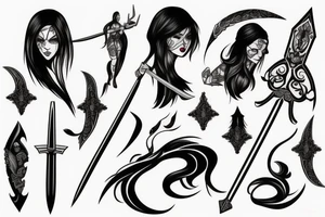 woman with sword and blood tattoo idea