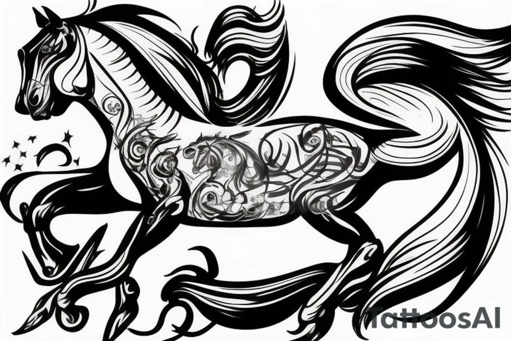 Horse and muscle car racing to the gates of heaven tattoo idea