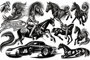 Horse and muscle car racing to the gates of heaven tattoo idea