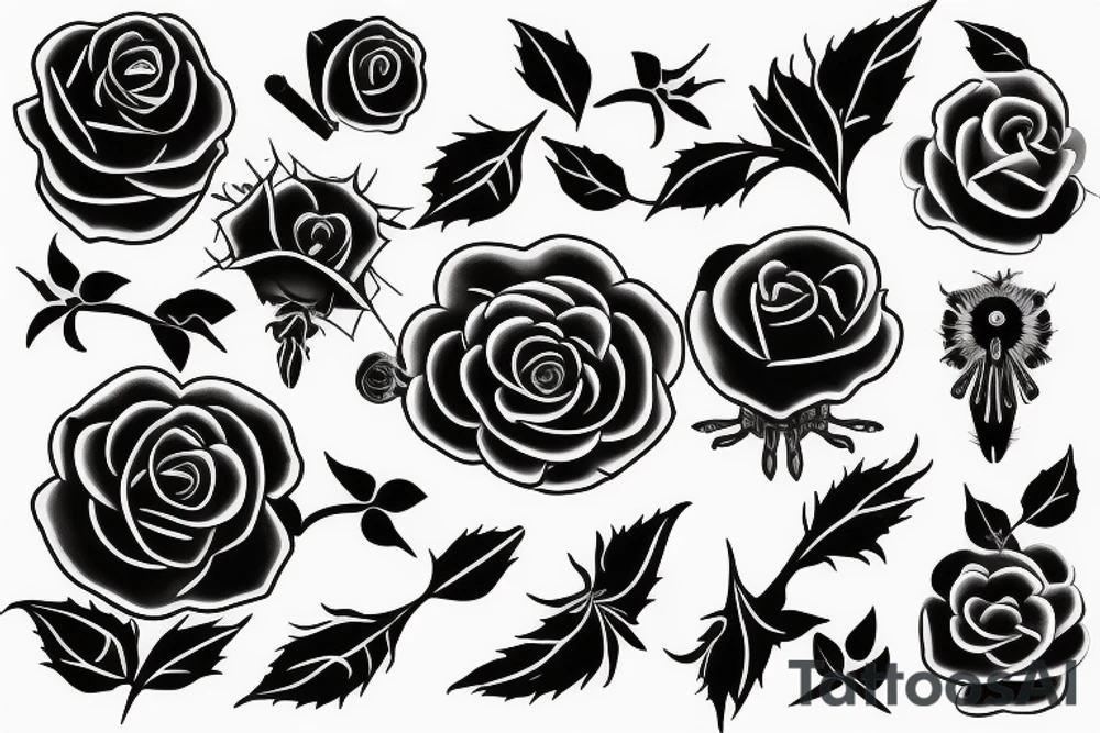 black rose with knife and spider tattoo idea