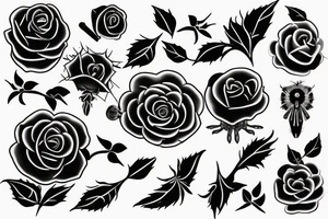 black rose with knife and spider tattoo idea